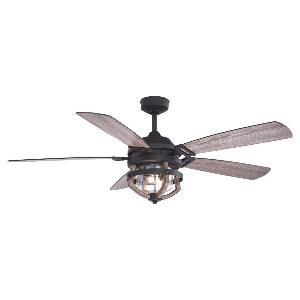 54 in. W Ceiling Fan Matte Black with Rustic Oak