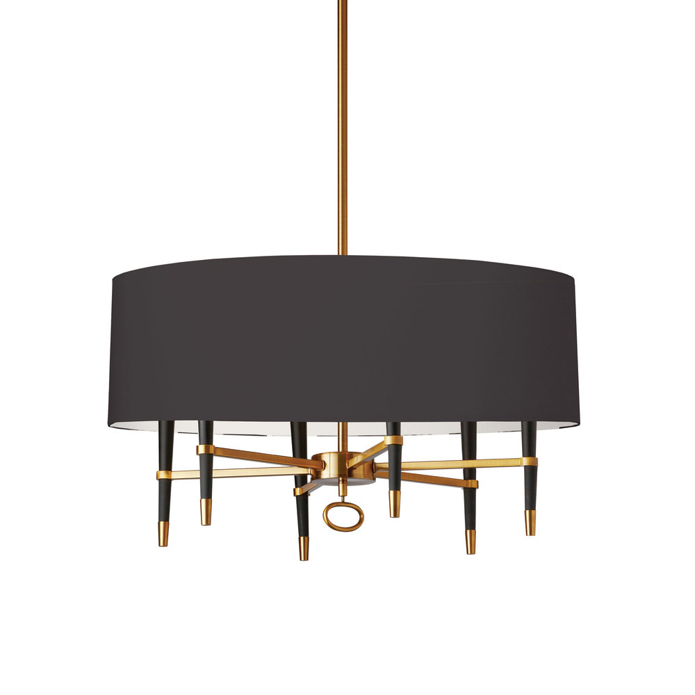 6LT Incandescent Chandelier, VB w/ Blk Shade