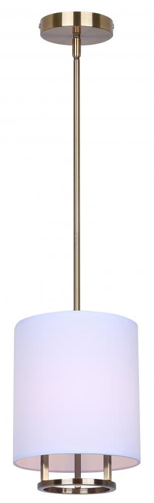 1 Lt Rod Pendant, White Fabric Shade, 60W Type A, 8inch W x 13.75 - 61.75inch H