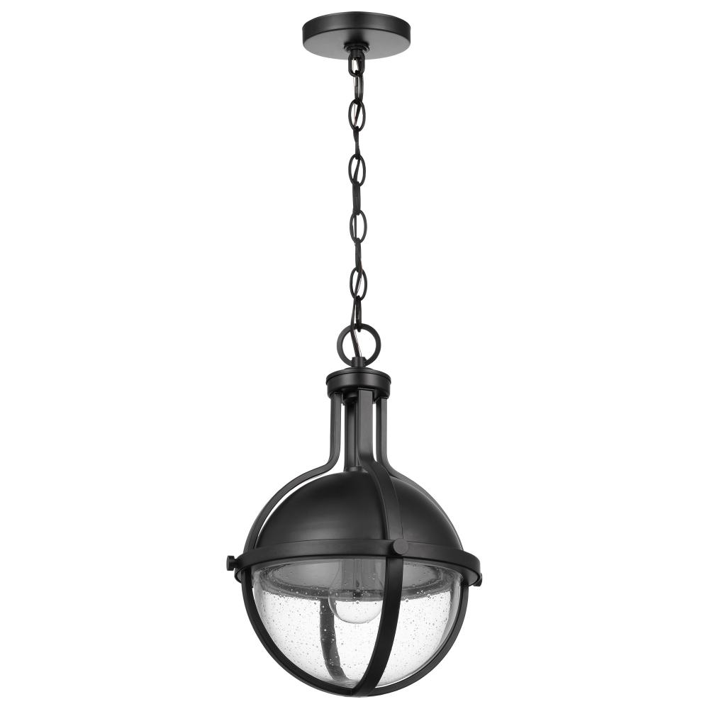 Lincoln; 1 Light Medium Pendant; Medium Base; 60 Watt; Matte Black Finish; Clear Seeded Glass