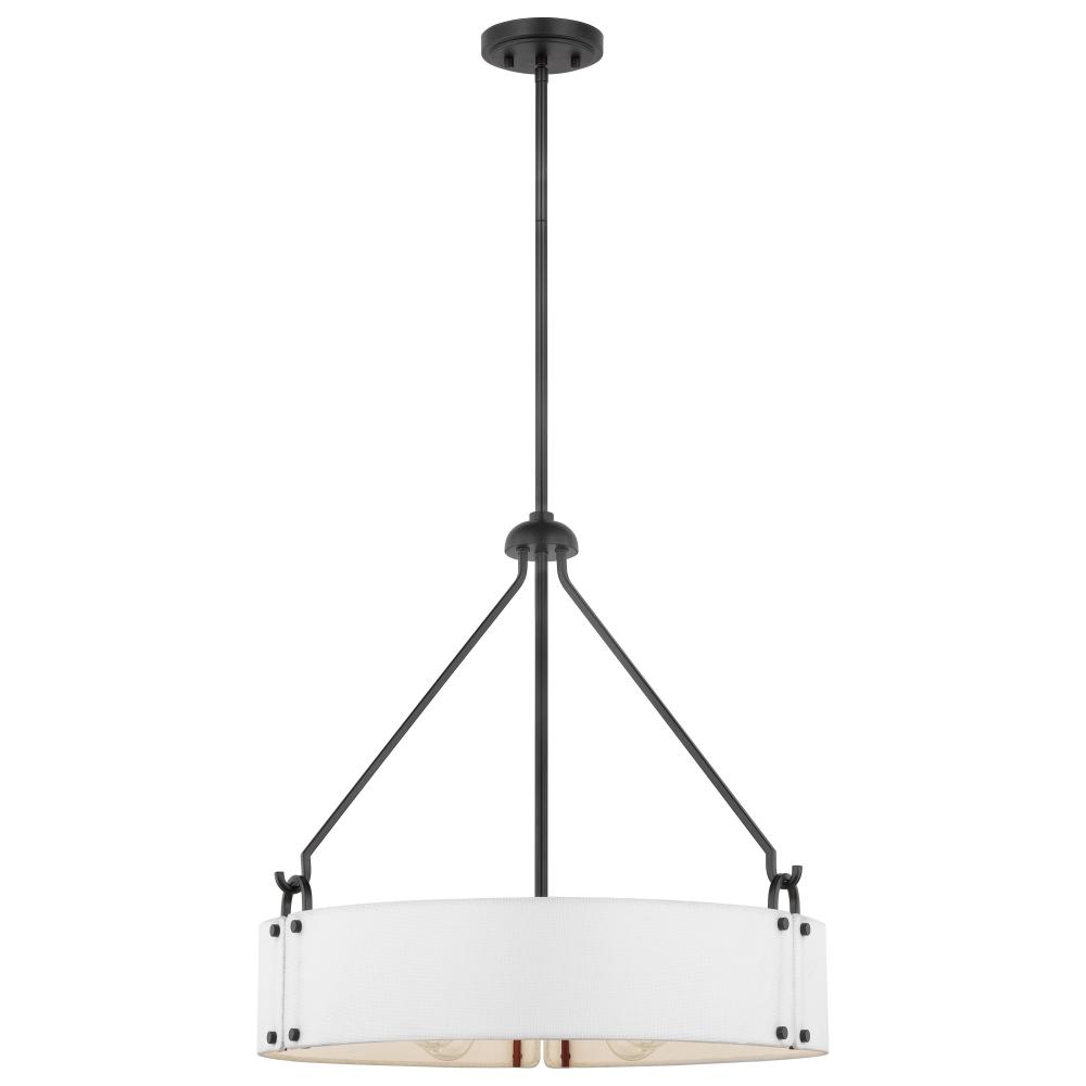 Halter; 4 Light Pendant; Medium Base; 60 Watt; Matte Black Finish; White Fabric Shade