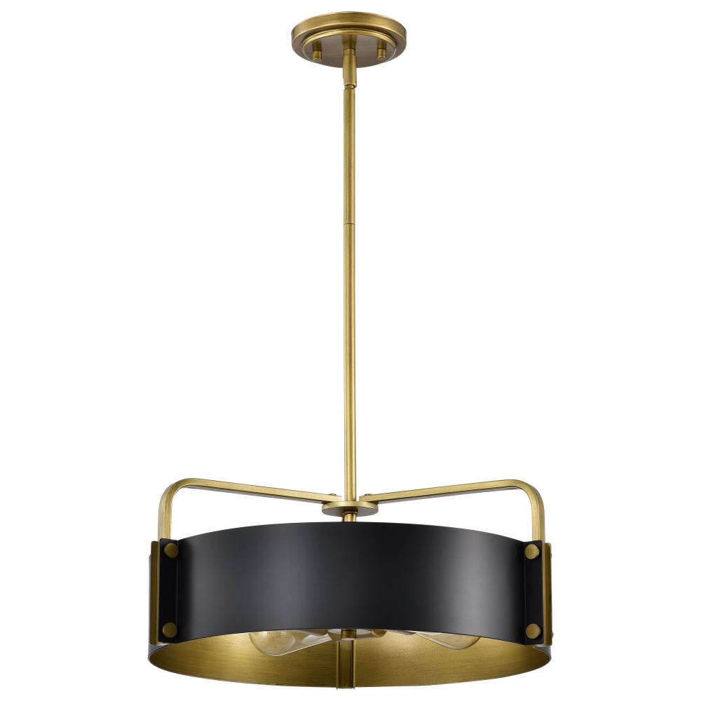 Altos 4 Light Medium Pendant; Matte Black and Natural Brass Finish