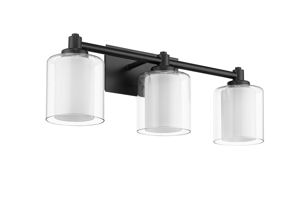 3-Light Vanity - MB- Dual Clear & White Glass