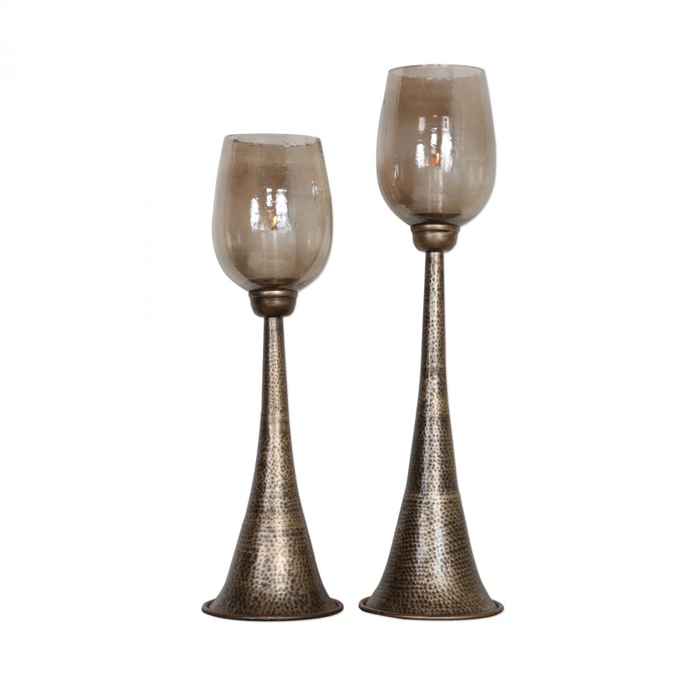 Badal Antiqued Gold Candleholders Set/2