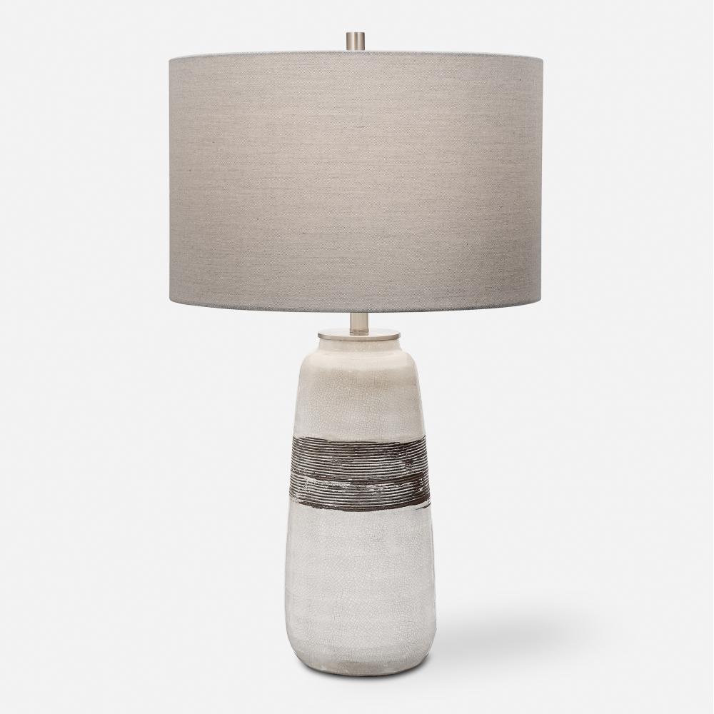 Off White Crackle Glaze & Rust Brown Details-Table Lamp