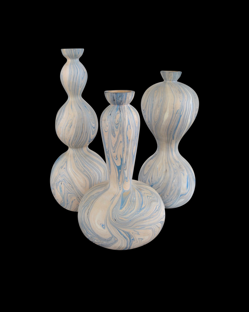 Calm Sea Marbleized Vase Set o